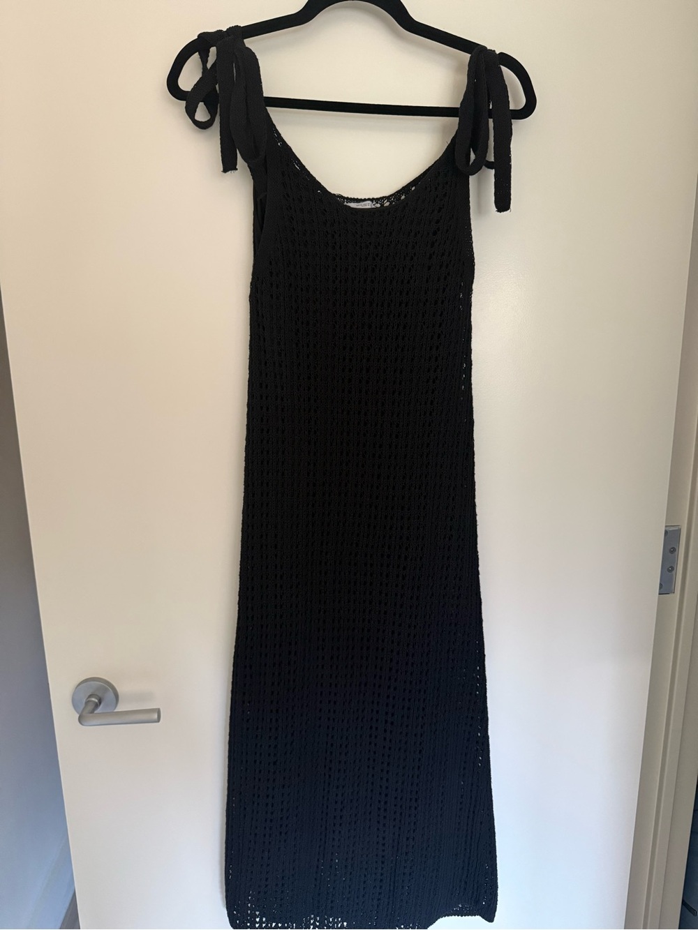 Zara Black Crochet Tie-Shoulder Midi Dress